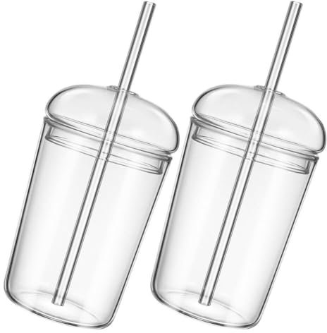 Luxshiny Vaso De Agua De Vidrio Con Y Tapa Taza De Café Helado Taza De Vidrio Taza De Batido Taza De Agua Vasos Para Agua Té Helado Jugo De Fruta