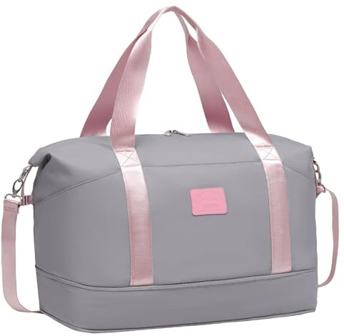 COOLIFE Kabinentasche Groß Reisetasche Sporttasche 45x36x20 EasyJet Underseat Handgepäck Overnight Weekend Handgepäck für Damen Wasserfest Handtasche für Sport & Reisen (Grau/Rosa, 25L(45x36x20cm))
