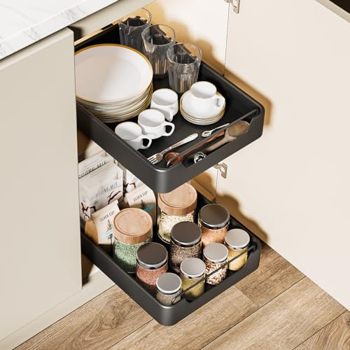 Avmvnvc Cajón Telescópico, Ampliable Cajón Deslizante para Alacena, Cajones Extraíbles para Armario de Cocina, 1 Unidad Organizador de Gabinete Extraíble (Negro, 42 cm x 25 cm x 6 cm)