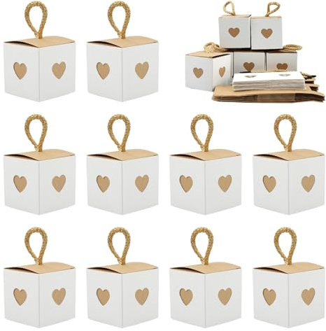 suaywo 20 Stück Kleine Geschenkboxen Weiß & Braun mit Herz Retro Kraftpapier-Geschenkboxen Geschenkbox Klein Faltgeschenkboxen Geeignet für Süßigkeiten, Partys, Geburtstage (5.5CM)