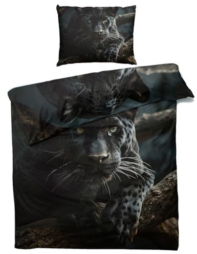 MOBEITI Panther Bettwäsche 155x200, Leopard Wendebettwäsche, Weiche Kuschelige Mikrofaser Bettbezug Set 2teilig, 1 Kissenbezug 80x80, mit Reißverschluss -MO&140