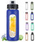 BLUEGO 700ML Bouteille d'eau en Verre avec Poignée et Paille Bouteille d'hydratation avec Manchon en Silicone et Marquage du Temps Gourde de Motivation pour Gym Sport Extérieur Anti-fuite, Bleu foncé
