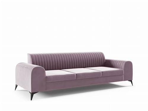 LIKMA Schmutziges Rosa 3 Sitzer Samt Sofa ELSA 234x77x93 cm 3-er Couchgarnitur Hydrophobe Beschichtung Velvet Moderne Wohnzimmer Couch Velours Glamour Design Stoff Fresh 09