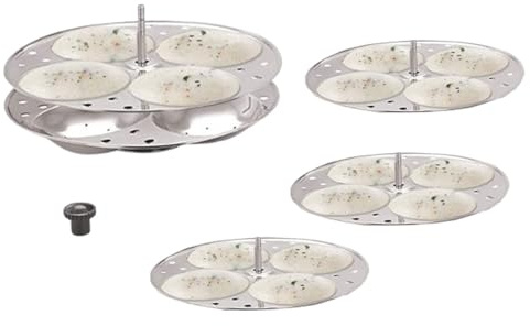 Idli Maker, Stainless Steel, 5 Plates (20 Idli Cavities), Round, Silver