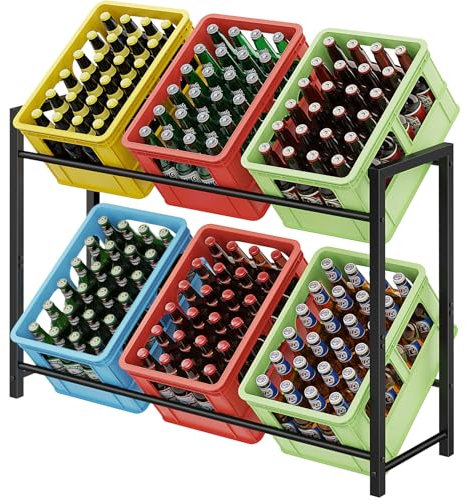 WELDUN Getränkekistenregal für 6 Getränkekisten, Meatll Kistenregal mit 2 Ebenen für Bier, Obst, Gemüse, Wasser, Tragfähigkeit 150KG