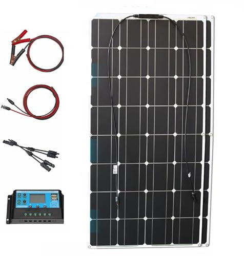 AISINILALAO Flexible Panneau Solaire 200W 24V / 12V IP68 Monocristallin Modules solaires Pliable Semi-Souple Mono Panneau Solaire 100 Watt pour Toit extérieur RV (2Pcs100w)