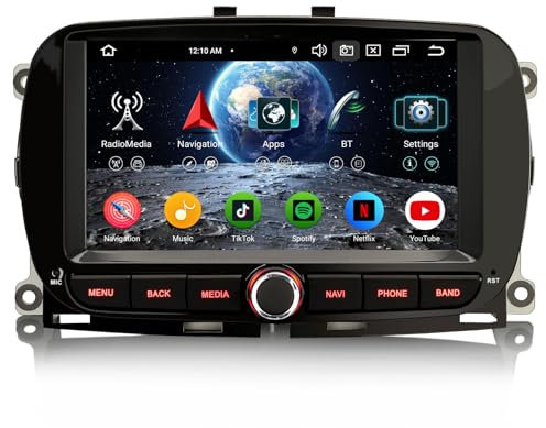 Erisin 8-Kern 4GB+64GB Android 14 GPS Autoradio Bluetooth mit Navigation für FIAT 500/500C/500S/500E 2016-2019 und 500 Hybrid 7 Touchscreen Unterstützt CarPlay Android Auto WiFi 4G DAB+ OBD2 Canbus