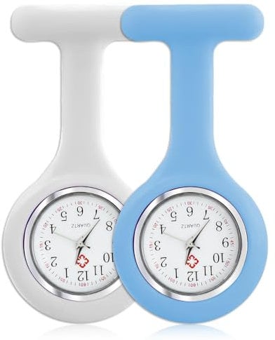 GBULTR Silicone Nurse Watch Brooch - Durable Medical Fob Watch Features Easy to Read and Clean Pin Design for Healthcare Professionals Nurses Doctors in Blue and White