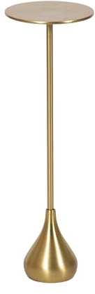 Kate and Laurel Hersi Decorative Modern Pedestal Drink Table; 7 x 7 x 20; Gold; Cast Aluminum Mini Table with Teardrop Base for Use as Small Plant Stand or Living Room Martini Table