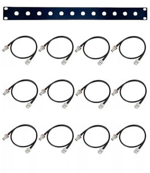 19 inch Antenna Rack Mount Kit for Wireless Microphone Receivers Antenna Relocate,1U Front Panel 12 Hole Ports with 12 x 20 inch BNC Cables
