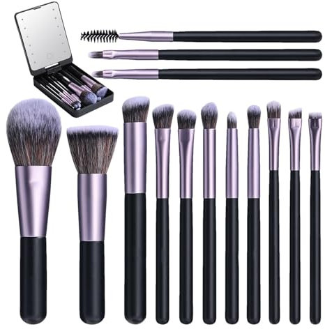 Makeup Brush Set With LED mirrors - 14PCS Portable Travel Makeup Brushes With Storage Box, Small Makeup Brushes Kit For Precise Application, Convenient For Travel And -the-Go Makeup Touch-Ups