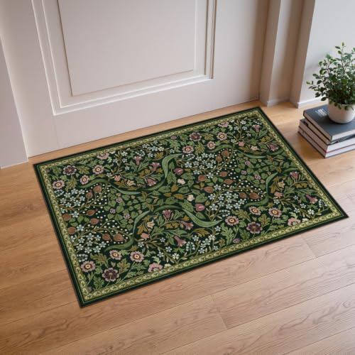 Moynesa Küchenteppich mit Blumenmuster, waschbar, rutschfest, Boho-Stil, weicher Teppich, Innen-Fußmatte, ultradünn, botanischer Überwurf