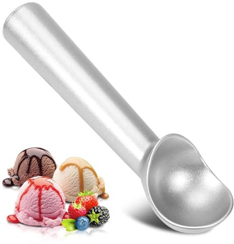 Ice Cream Scoop,7 inches Nonstick Anti-Freeze One Piece Aluminum Scooper Spoon, Heavy Duty Durable Design, Easy Clean, for Gelato, Cookie Dough, Sorbet, Almond. (Silver) ice Cream Spoons