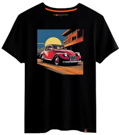 Magmatic - T Shirt Voiture Collection pour Homme Unisex Enfant, Collection Sunny Rides Tee Shirt Noir Premium 100% Coton, Cadeau collectionneur, passionné d'automobile, Fan de Voiture