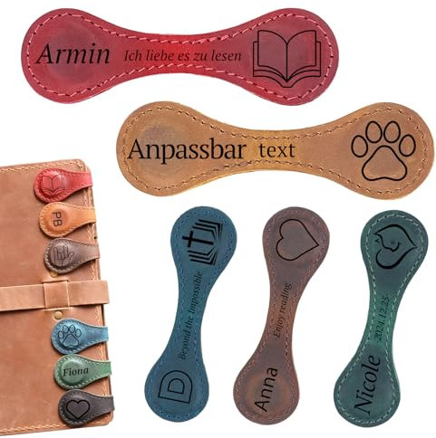 Personalisierte Retro Leder Lesezeichen mit Namen/Text/Logo, Magnetisch, Geschenk für Buchliebhaber, Familie & Freunde (Vintage-Leder)