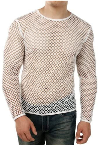 Camiseta sin Mangas de Rejilla para Hombres Transparente Ropa Club (Size:L,Color:Blanco)
