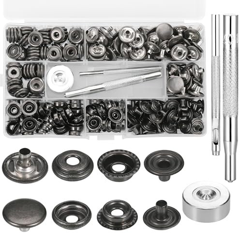 Zocipro 280 Stück Druckknöpfe Set, 15mm Druckknopf Kupfer Ohne Nähen mit Fixierwerkzeug Kit, Druckknöpfe Metall für Leder Handwerk Jacke Brieftasche DIY Handtasche Kleidung, Schwarz