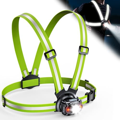 ISEYOU Lampe Running, 500 Lumens Lampe Course a Pied Rechargeable par USB, Réglable à 45°, Étanche IPX4 Lampe Pectorale Running avec Double Sangle Bandes Réfléchissantes pour Jogging, Sports Extérieur