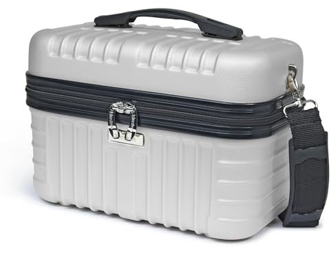 KINSTON Vanity Case Rigide à Bandoulière - Trousse de Toilette Voyage Cosmétiques - Rigide avec Poignet - Organisateur de Voyage - Boîte de Rangement - Grande capacité - Blanc