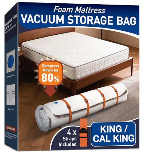 Mattress Vacuum Bag for Easy Moving and Storage, Vacuum Storage Bag for Memory Foam, Latex and Hybrid Mattress (King/Cal King Size)