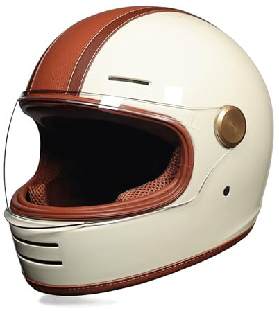 Retro kryssning integralhjälm motorcykelhjälm herr och dam fyra årstider skyddshjälm unisex hjälm kan öppnas modulär ECE-certifiering G, L = 57–58 cm