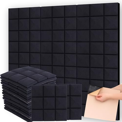 Self-Adhesive Acoustic Wall Panels 36-Pack covers 34.98ft² (3.24m²) - Pyramid Dome Peel and Stick Sound Proofing Panels 12x12x1.7In (30x30x4.5cm) for Echo & Noise Absorption in Recording Studio, Black