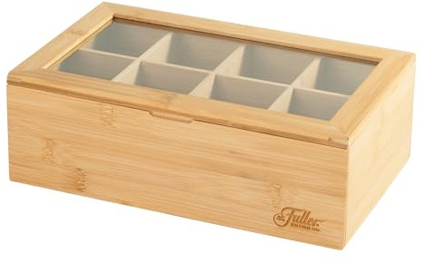 Fuller Teebox aus Bambus mit 8 Fächern – natürlicher Bambus-Tee-Aufbewahrungskoffer mit transparentem Acryl-Deckel – elegante vollere Teedose für Teebeutel, Kaffeepads, Gewürze und mehr – Zuhause