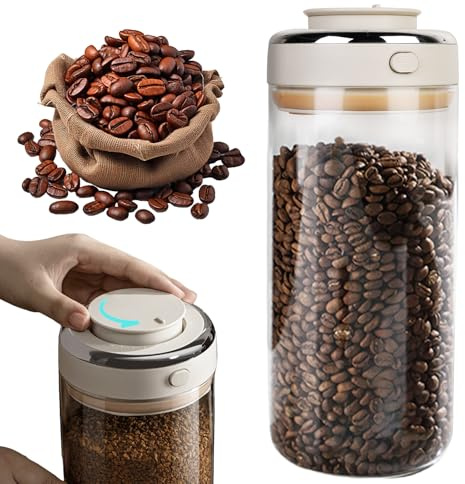PRITOK Boîte à café hermétique : boîte à café 1700 ml avec valve de sortie et affichage de la date, boîte à café sous vide transparente pour grains de café, noix, cacao, feuilles de thé