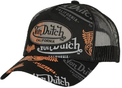 Von Dutch Kappe für Damen und Herren, Trucker-Kappe mit Snapback, Schwarz/Orange/Grau, One size