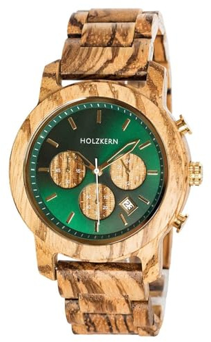 HOLZKERN Herrenuhr Chronograph Blätterdach Zebrano/Marmor 9010631016371 | traumhafte Armbanduhr für Männer mit präzises japanisches Quarzwerk,