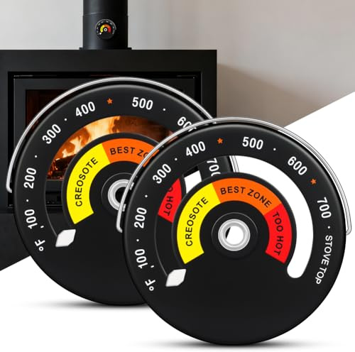 NUTKIT 2 Pack Magnetic Stove Thermometer, Log Burner Thermometer, With Circle Metal thermometer Dial, Log Burner Accessories to Monitor Optimal Burn Temperature for wood log chimney oven firepalce