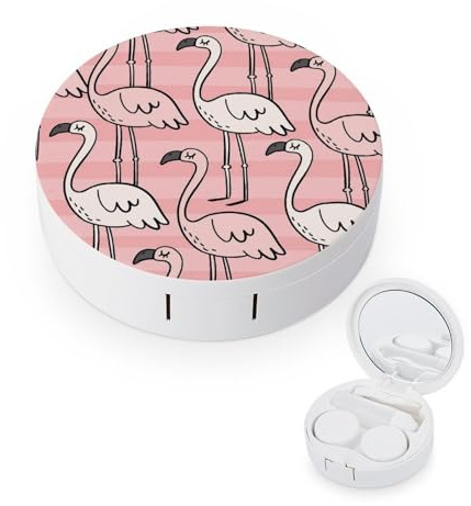 fkgvwo Contact Lens Case Pink Flamingo Contact Lens Holder Box Container Soak Storage Kit