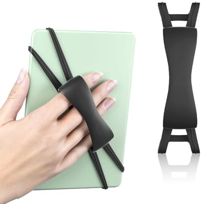 Qianrourou Secure Finger Strap for Tablet - Anti-Slip Elastic Hand Holder for Commute, Gaming & Reading | Fits Kindle Paperwhite/Oasis, iPad Mini, Samsung Devices (4.7-8 Inch) (Black)