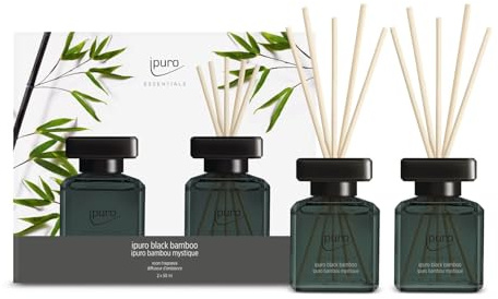 ipuro - Essentials BLACK BAMBOO Raumduft - Geschenkset 2x50ml - Raumerfrischer mit Jasmin, Zitrone, Apfel, & Holzige Amber-Moschus Note Duft - Diffuser mit Stäbchen - Lufterfrischer für Zuhause