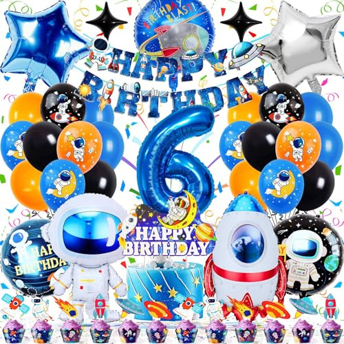 Dncvb Weltraum Geburtstag Deko XXL Astronaut Ballon | Space Party Deko mit Banner, Luftballons, Tortendeko, Weltraum Geburtstagsdeko für Themen Party Dekoration(6)