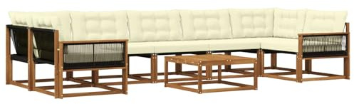 vidaXL Outdoor-Sofagarnitur mit Kissen 8 pcs Natur und Creme, Moderne Garten-Sofaset, wetterfeste Möbel, schicke Kollektion, bequemes Loungesofa für die Terrasse