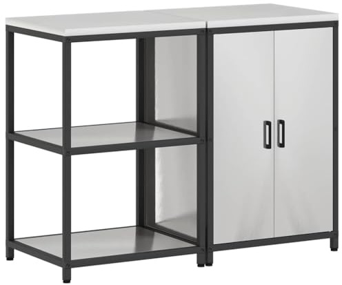 ULUYYUC 2-teiliges Edelstahl-Küchenregal 120x50x92 cm Silber Modernes Küchenmöbel mit 4 Ablageflächen und 2 Türen Massiv robust und platzsparend für Singleküche oder Miniküche