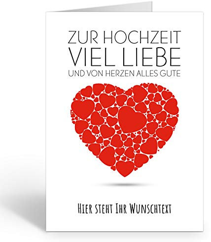 Große Glückwunschkarte zur Hochzeit XXL (A4) PERSONALISIERT - Zur Hochzeit mit Herz rot - mit Umschlag/Edle Design Klappkarte/Hochzeitskarte/Glückwunsch/Ehepaar/Extra groß für viele Unterschriften