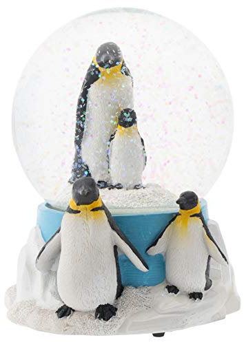 Elanze Designs King Pinguin-Familie, 100 mm, stabil, zum Aufziehen, Musik-Glitzer, Wasser-Schneekugel, Tischdekoration, Kommode, Nachttisch, Spielt Melodie Wunderbare Welt