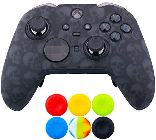 9CDeer 1 x Protective Customize Transfer Print Silicone Cover Skin Skull Black + 6 Thumb Grips Analog Caps for Xbox Elite Series 2 Controller