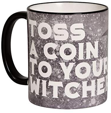 Elbenwald Tasse Toss A Coin to Your Witcher Wolf Emblem Motiv für Witcher Fans 320 ml grau weiß