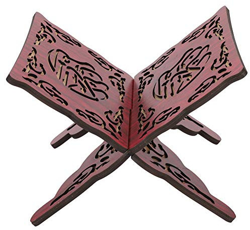 Cikonielf 2Pcs Koran Stand Holz Bücherständer Halter Retro Geschnitzte rote muslimische Lesung Bücherregalhalter Islam Buchhalterung Home Office Dekor