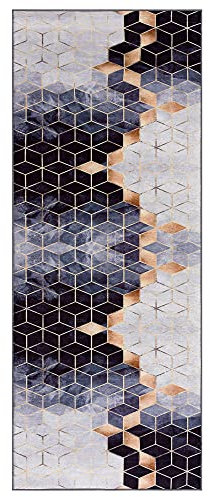 wunderlin Läufer Flur Teppich Küche Collection Waschbarer Modernes Design, Wertvoll Verwenden Für Teppichlaeufer, rutschfest und Küchenläufer Nützlich Küchenteppich Waschbar (Cube, 60x150)