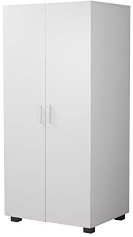 URBNLIVING Orlando - Armario de madera de 2 puertas para niños, dormitorio, barra de almacenamiento (blanco)