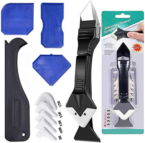 KOSTOO 3-in-1-Silikon-Dichtungswerkzeug-Set, Edelstahlkopf, wiederverwendbar und ersetzen, 5 Silikon-Pads, Dichtmasse, für Küche, Badezimmer, Fenster, Waschbeckenverbindung, 11 Stück
