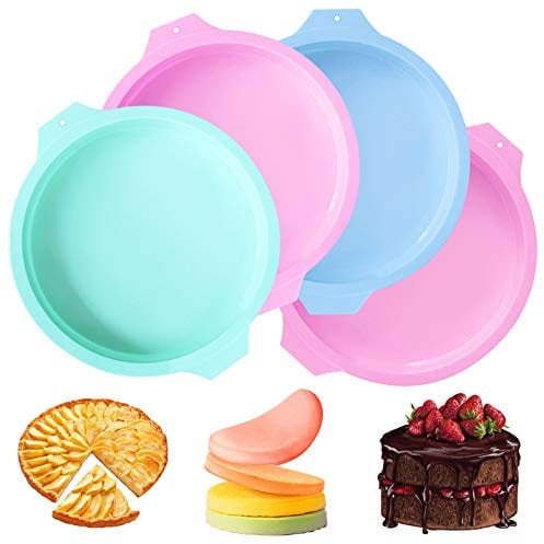 Silicone Moule Cuisson Rond, Moule Gâteau Rond Silicone 8 Pouces, 4 Pièces Moule Antiadhésive, Rose, Bleu, Vert