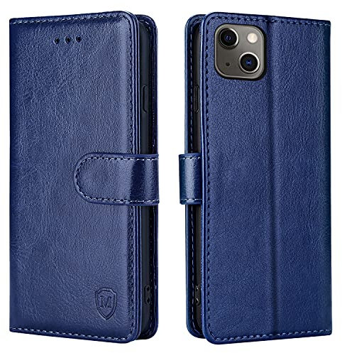 FMPCUON Funda para iPhone 13 Mini,Funda Libro iPhone 13 Mini Funda con Tapa,Cuero Carcasa Magnético Funda Cartera Móvil para Apple iPhone 13 Mini, Azul