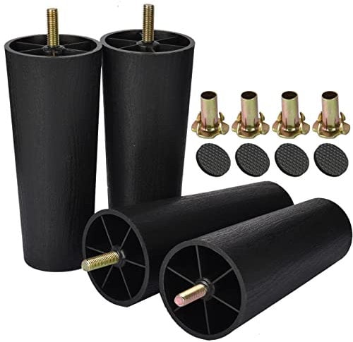 Btowin 4 inch/10cm Plastic Furniture Legs,4Pcs Modern Tapered Round DIY Furniture Replacement Feet with Threaded M8 (Metric 8mm) Hanger Bolts & Mounting Plate for Sofa TV Stand Ottoman Couch