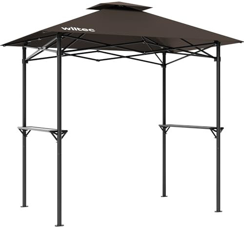Wiltec Carpa para Barbacoa Color café 2,45 x 1,52 m con 2 estantes ventilado cenador pabellón