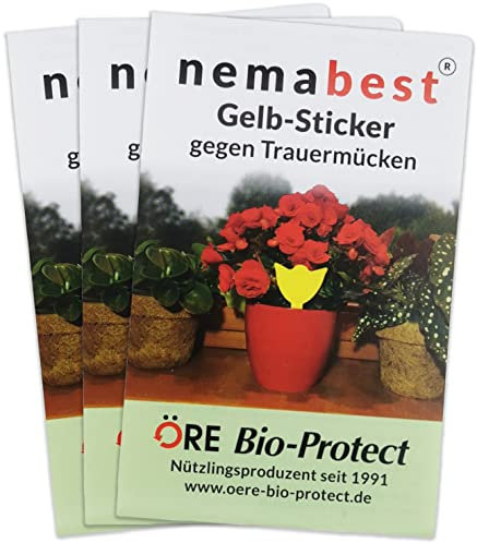 nemabest® 30 Gelb-Sticker gegen Trauermücken, steckbare und giftfreie Gelbtafeln/Gelbfallen auch gegen weitere fliegende Schadinsekten wie Thripse, Blattläuse, Weiße Fliegen u. a.